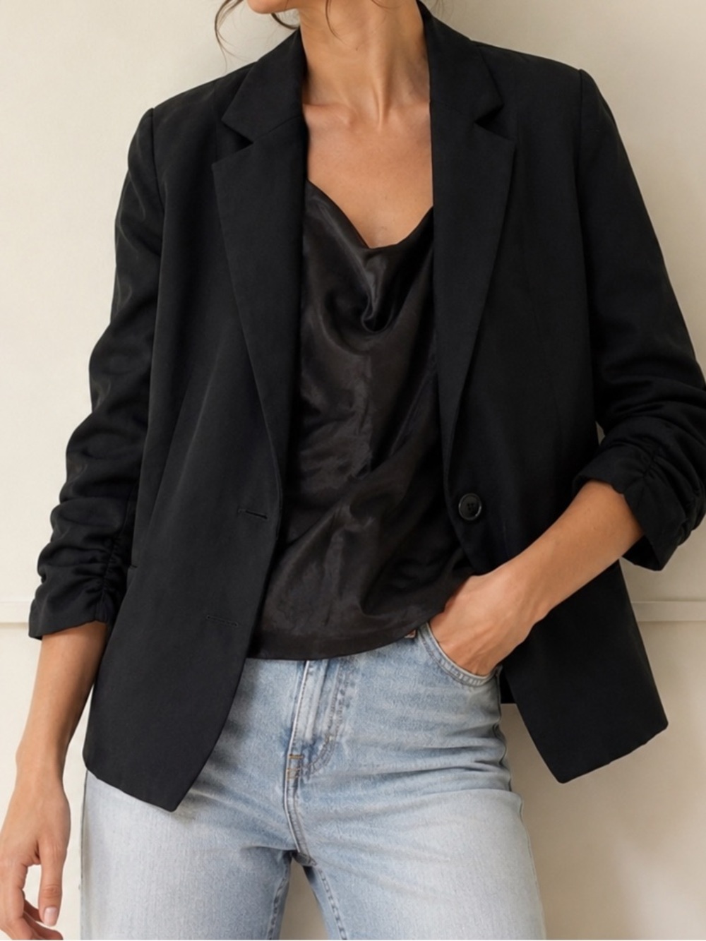 Express Classic Black Blazer W/ Scrunched Sleeves